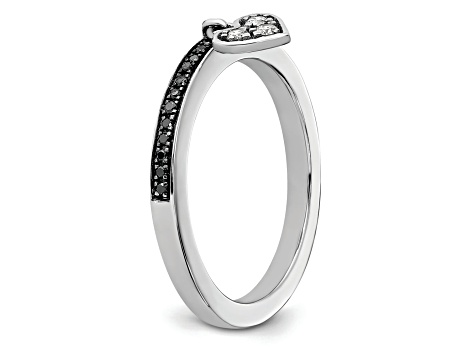Rhodium Over Sterling Silver Stackable Expressions Heart Black and White Diamond Ring 0.129ctw