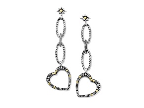 Silver Treasures by Samuel B. Sterling Silver with 18K Yellow Gold Heart Link Earrings