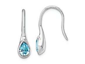 Rhodium Over Sterling Silver Polished Crystal Tear Drop Wire Earrings