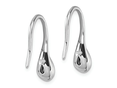 Rhodium Over Sterling Silver Polished Crystal Tear Drop Wire Earrings