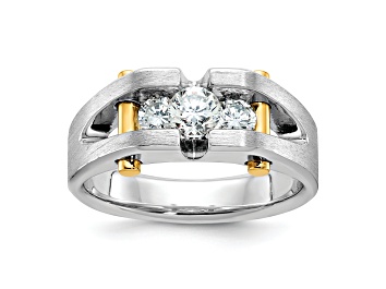 Picture of 10K Two-tone Yellow and White Gold Men's Polished Satin and Cut-Out 3-Stone Diamond Ring 0.78ctw