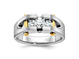 10K Two-tone Yellow and White Gold Men's Polished Satin and Cut-Out 3-Stone Diamond Ring 0.78ctw
