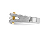 10K Two-tone Yellow and White Gold Men's Polished Satin and Cut-Out 3-Stone Diamond Ring 0.78ctw