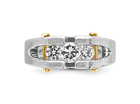 10K Two-tone Yellow and White Gold Men's Polished Satin and Cut-Out 3-Stone Diamond Ring 0.78ctw