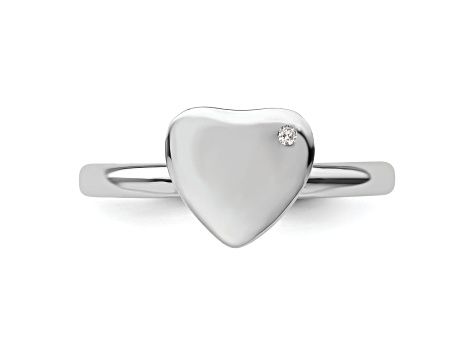 Rhodium Over Sterling Silver Stackable Expressions Heart Diamond Ring