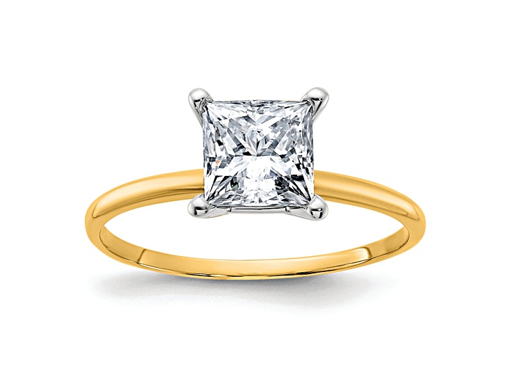 14K Yellow Gold With White Gold Accents 1 1/3ctw D E F Pure Light Princess Moissanite Solitaire Ring