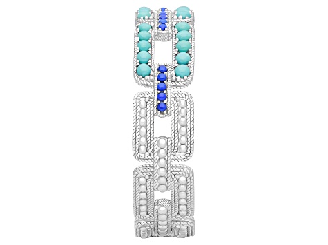 Judith Ripka Turquoise and Lapis Lazuli Rhodium Over Sterling Silver Open Link Cuff Bracelet