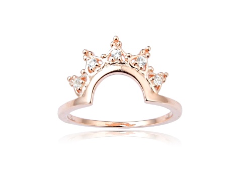 White Sapphire 14K Rose Gold Over Sterling Silver Crown Design Ring Guard, 0.10ctw