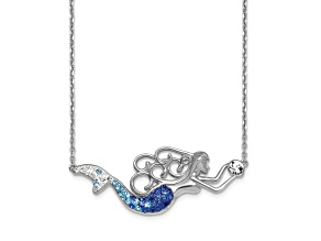 Rhodium Over Sterling Silver Crystal Mermaid 18.5 + 1 Inch Extension Necklace