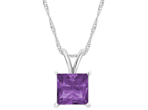 8mm Princess Cut Amethyst Rhodium Over Sterling Silver Pendant With Chain