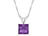 8mm Princess Cut Amethyst Rhodium Over Sterling Silver Pendant With Chain