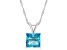 8mm Princess Cut Blue Topaz Rhodium Over Sterling Silver Pendant With Chain