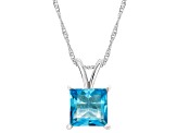 8mm Princess Cut Blue Topaz Rhodium Over Sterling Silver Pendant With Chain