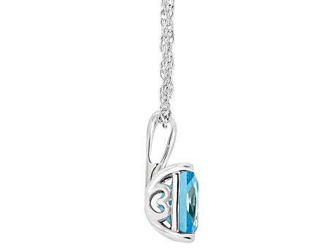 8mm Princess Cut Blue Topaz Rhodium Over Sterling Silver Pendant With Chain