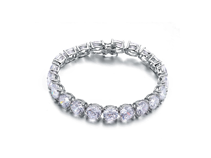 Clear Cubic Zirconia, Rhodium Plated over Sterling Silver Tennis Bracelet