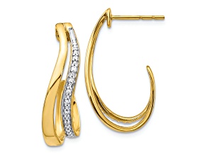 10k Yellow Gold and Rhodium Over 10k Yellow Gold 1" Diamond J-Hoop Earrings