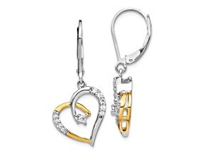 14k Yellow Gold and 14k White Gold Diamond Heart Dangle Earrings
