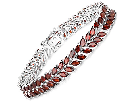 Red Garnet 18K White Gold Over Sterling Silver Marquise Leaf Tennis Bracelet For Women