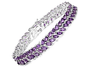 Marquise Purple Amethyst Rhodium Over Sterling Silver Leaf Tennis Bracelet