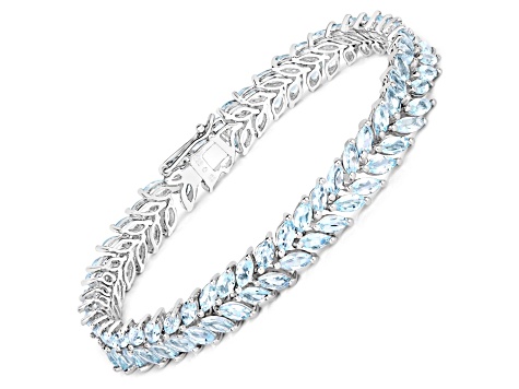 Blue Aquamarine18K White Gold Over Sterling Silver Marquise Leaf  Tennis Bracelet For Women