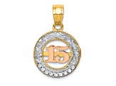 14k Yellow and Rose Gold with Rhodium over 14k Yellow Gold Textured Cubic Zirconia 15 Pendant