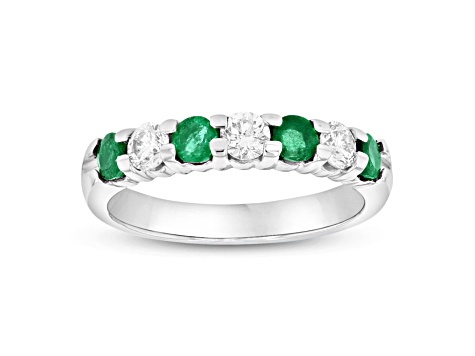1.00ctw Emerald and Diamond Wedding Band Ring in 14k White Gold