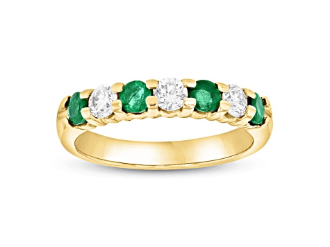 1.00ctw Emerald and Diamond Wedding Band Ring in 14k Yellow Gold