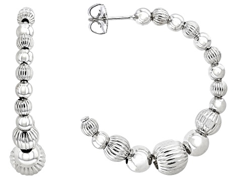 Judith Ripka Verona Rhodium Over Sterling Silver Graduated Bead Hoop Earrings