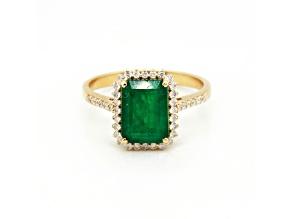 2.82 Ctw Emerald and 0.30 Ctw White Diamond Ring in 14K YG