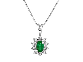 0.35ctw Emerald and Diamond Pendant 14k White Gold