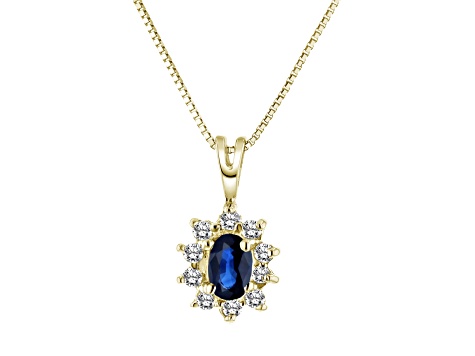 0.35ctw Blue Sapphire and White Diamond Pendant 14k Yellow Gold