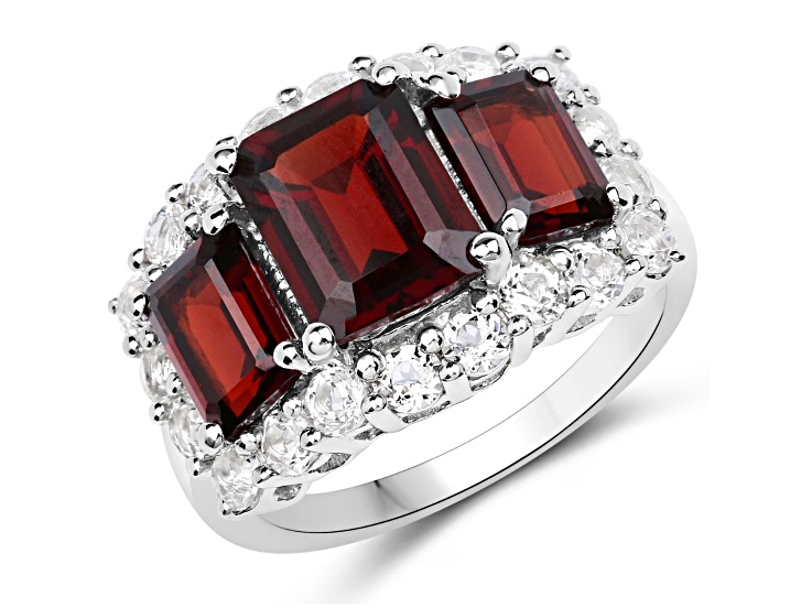 Rhodium Plated Garnet and White Topaz Ring main image 1