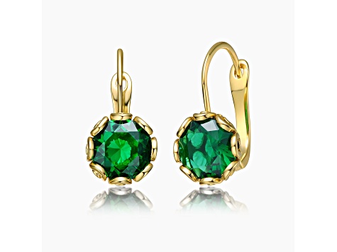 Green Cubic Zirconia 14K Gold Plated over Brass Solitaire Drop Earrings 7ctw