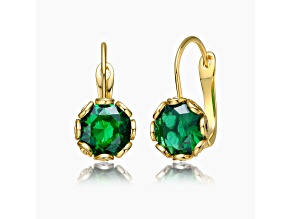 Green Cubic Zirconia 14K Gold Plated over Brass Solitaire Drop Earrings 7ctw