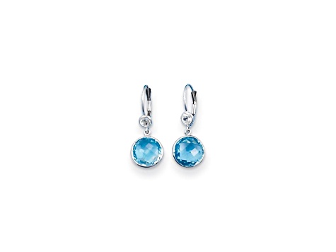 14K White Gold Blue and White Topaz Dangle Earrings