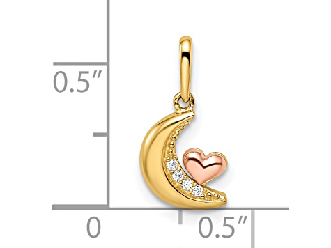 14K Two-tone Cubic Zirconia Moon with Heart Pendant