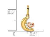 14K Two-tone Cubic Zirconia Moon with Heart Pendant
