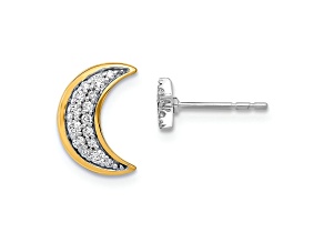 14K White Gold and 14K Yellow Gold Moon and Star Diamond Mis-match Stud Earrings