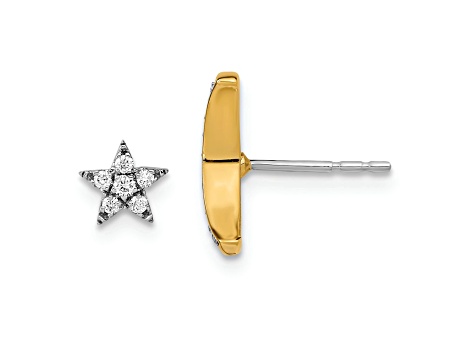 14K White Gold and 14K Yellow Gold Moon and Star Diamond Mis-match Stud Earrings