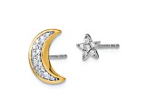 14K White Gold and 14K Yellow Gold Moon and Star Diamond Mis-match Stud Earrings