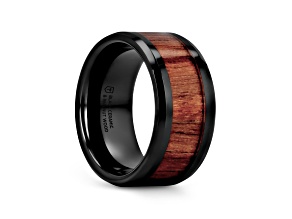 YUKON Beveled Black Ceramic Ring with Black Walnut Wood Inlay- 10mm