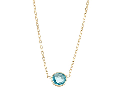 Swiss Blue Topaz Solitaire 10K Yellow Gold Station Necklace 0.90ctw