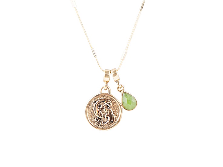 Barse Jewelry Green Jadeite Gold Tone Pisces Charm Necklace