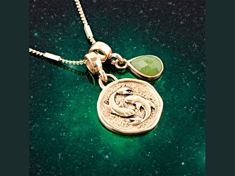 Barse Jewelry Green Jadeite Gold Tone Pisces Charm Necklace
