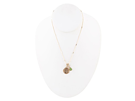 Barse Jewelry Green Jadeite Gold Tone Pisces Charm Necklace