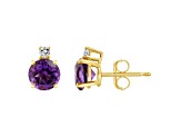 6mm Round Amethyst with Diamond Accents 14k Yellow Gold Stud Earrings