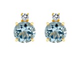 6mm Round Aquamarine with Diamond Accents 14k Yellow Gold Stud Earrings