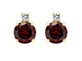 6mm Round Garnet with Diamond Accents 14k Yellow Gold Stud Earrings