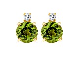 6mm Round Peridot with Diamond Accents 14k Yellow Gold Stud Earrings