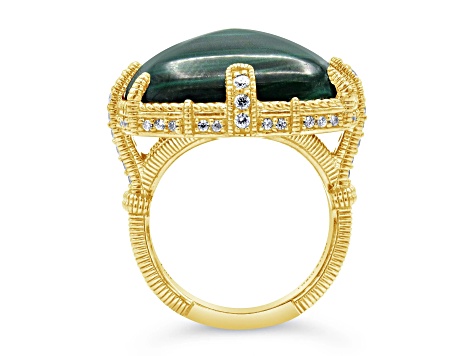 Judith Ripka Malachite and Bella Luce Diamond Simulant 14k Gold Clad Ring